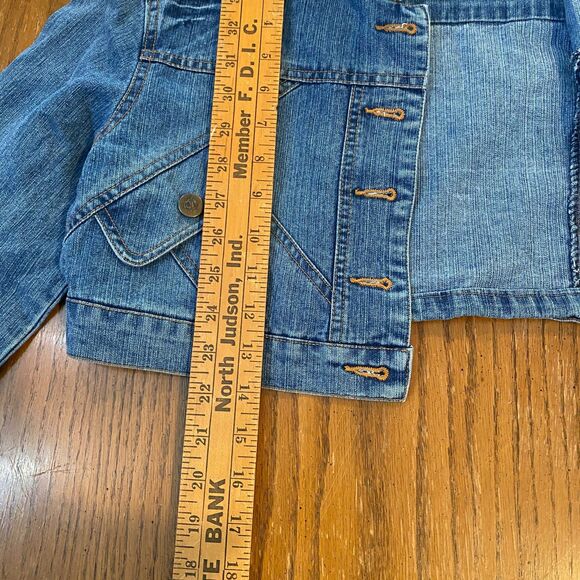 Y2K Cropped Denim Jean Jacket Destiny Jeans Large Blue Festival Streetwear Retro - Picture 9 of 10